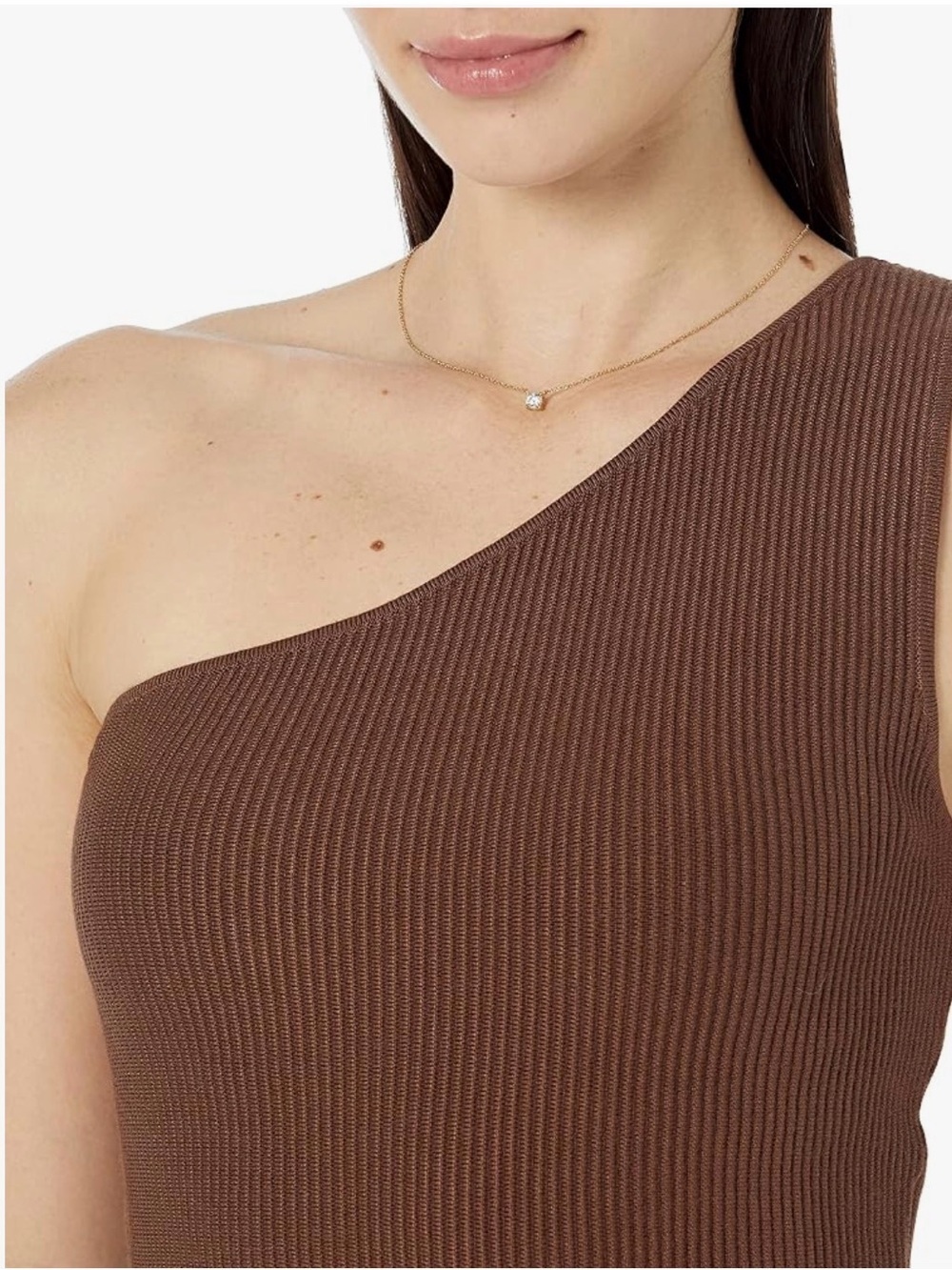 Asymmetrical Ribbed One-Shoulder Tank Top in Brown Size Large, NWT